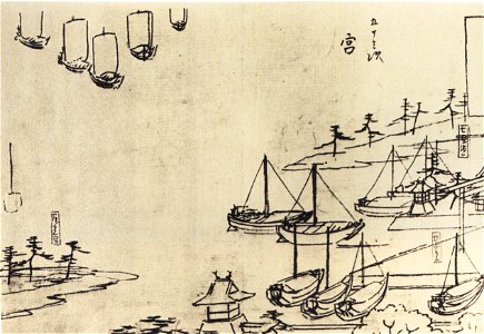 Hiroshige, View of a harbour n&b
