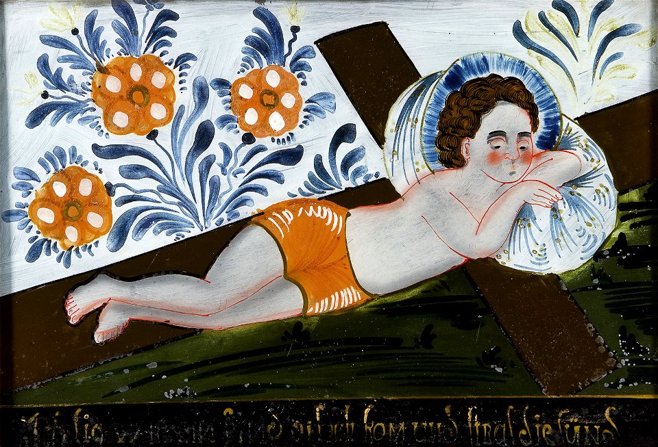 Hinterglasbild Liegender Jesusknabe Buchers c1800