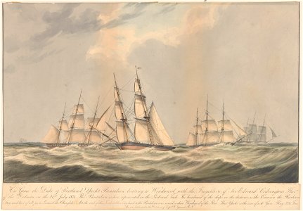 His Grace the Duke of Portland Yacht Pantaloon beating to Windward with the Frigates &c. of Sir Edward Codrington's Fleet off the Dodman on the 21st July 1831 - RMG PY8642