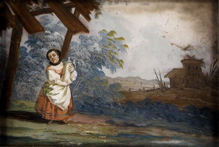 Hinterglasbild Mädchen mit Kanne 18 Jh