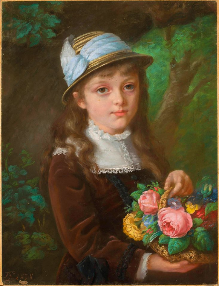 Hipolit Pinko - Portret dziewczynki z koszykiem kwiatów
