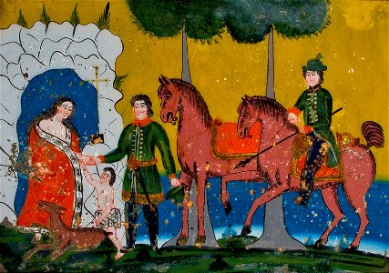 Hinterglasbild Auffindung der Heiligen Genoveva 19Jh