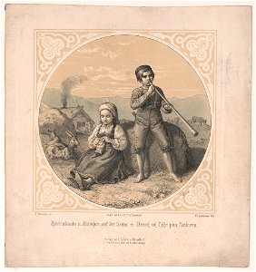 Hirtenknabe u Mädchen auf der Senne Dreng og Pige paa Saetern - - A. Tidemand inv. ; J.B. Sonderland lith. ; Druck von Arnz & Co. in Düsseldorf. LCCN2012648944
