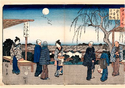 Shin Yoshiwara (Shin yoshiwara nihonzutsumi mikaeri yanagi), (Edo meisho). Free illustration for personal and commercial use.