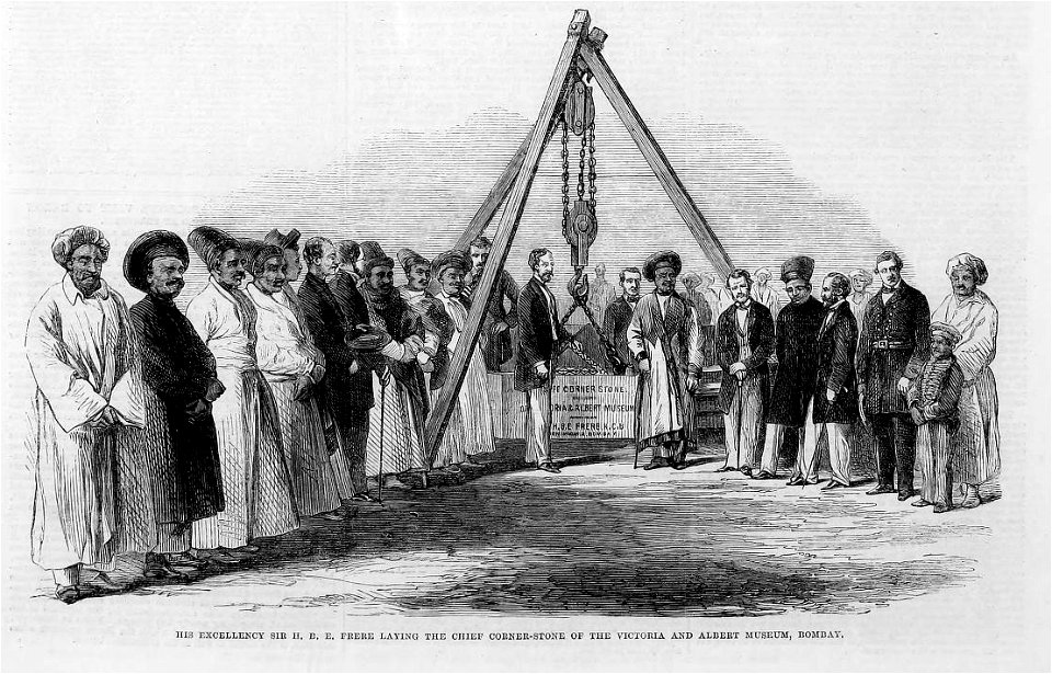 His Excellency Sir H. B. E. Frere laying the chief corner-stone of the Victoria and Albert Museum, Bombay - ILN 1863