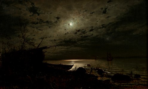 Hjalmar Munsterhjelm - Moonlight over the Sea. Free illustration for personal and commercial use.
