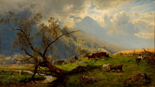 Hjalmar Munsterhjelm - Shepherd in the Alps. Free illustration for personal and commercial use.