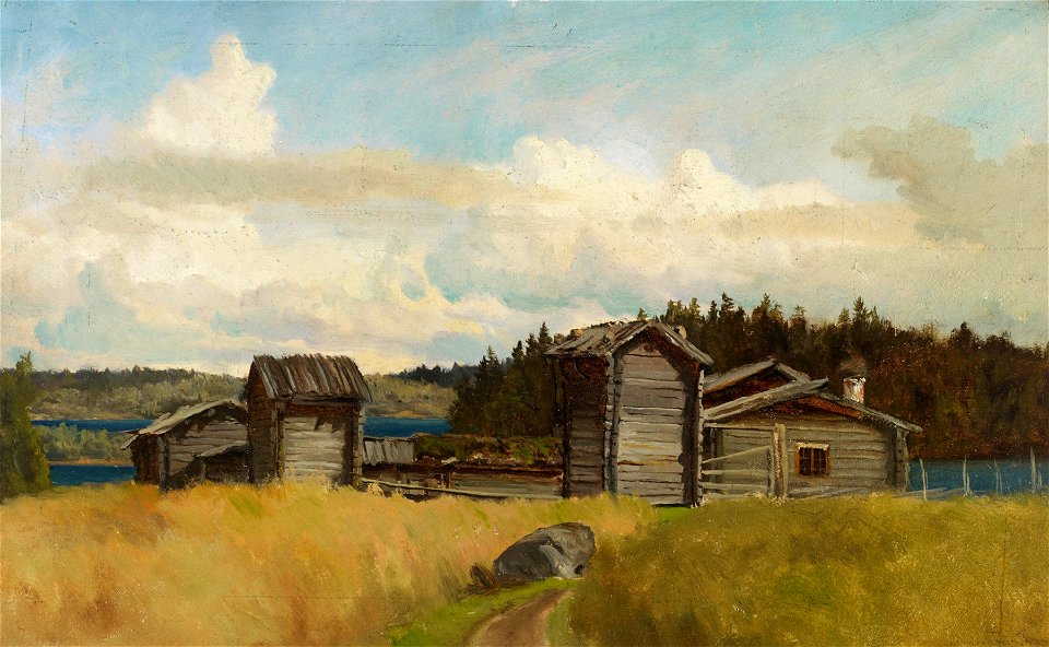Hjalmar Munsterhjelm - Torppa ulkorakennuksineen, harjoitelma - A II 865-1 - Finnish National Gallery