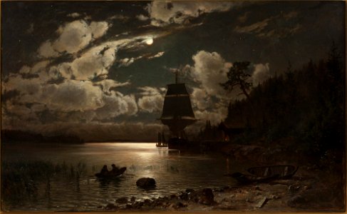 Hjalmar Munsterhjelm - Moonlight in Bärosund. Free illustration for personal and commercial use.