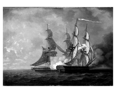 HM brig 'Scourge' capturing the 'Sans Culotte', 13 March 1793 RMG BHC0462