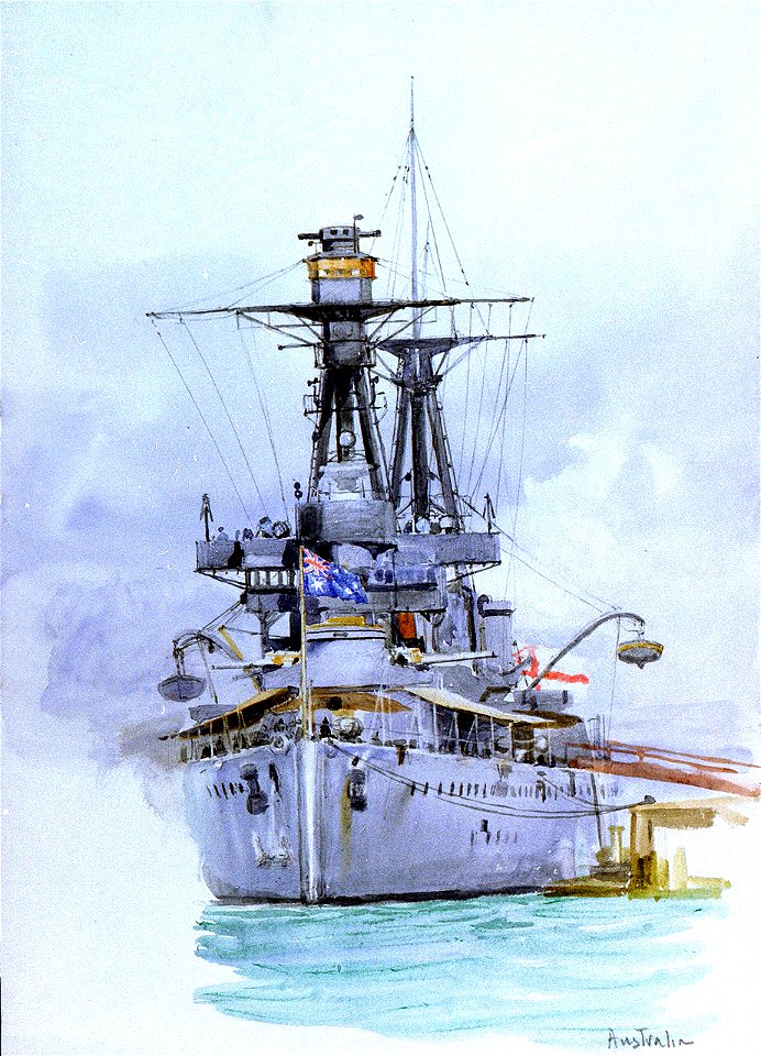 HMS 'Australia'- bow view, alongside a quay RMG PV2749