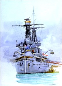 HMS 'Australia'- bow view, alongside a quay RMG PV2749