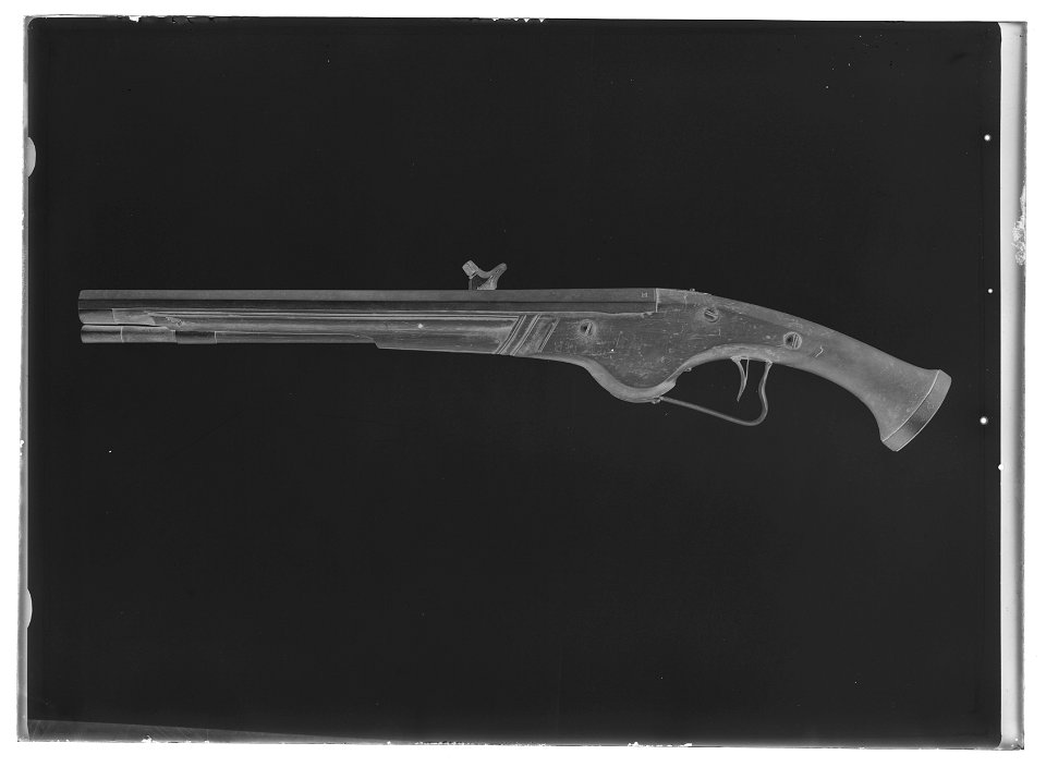 Hjullåspistol, Holland eller Baltikum ca 1630. Gustav II Adolfs pistoler vid Lützen 1632 - Livrustkammaren - 77926-negative