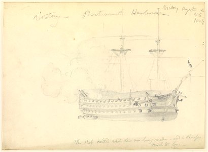 HMS 'Victory' in Portsmouth Harbour, 1824 RMG PZ0907