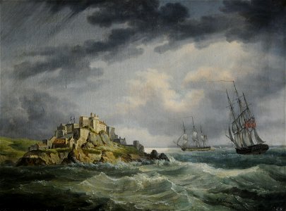 HM Frigates 'Seahorse' and 'Cerebus', off Mont Orgueil Castle, Jersey CI JEM SJA 0000 00393