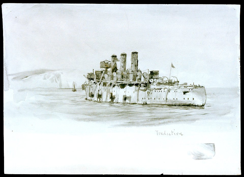 HMS 'Vindictive' returning from the Zeebrugge Raid, 24 April 1918 RMG PW1862