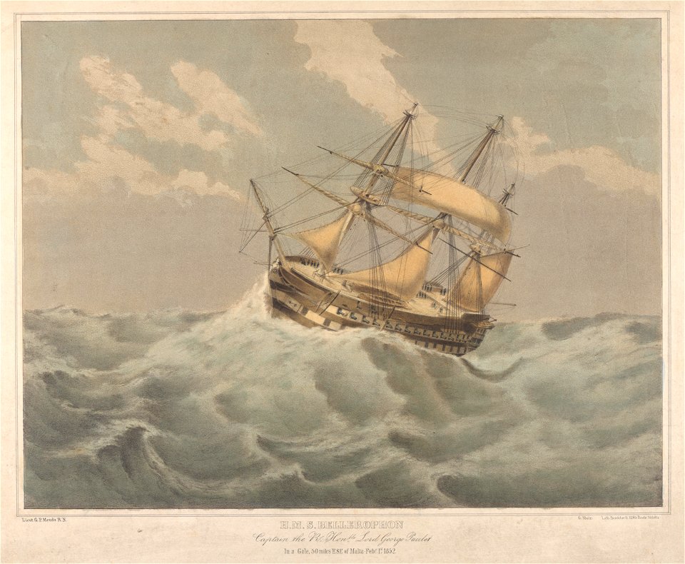 HMS 'Bellerophon' (1824), 50 Miles ESE of Malta, 1 Feb 1852 RMG PY0802