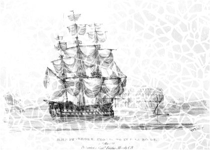 HMS Pembroke coming to in Pola Roads, 14th May 1839 Dedicated to Captn Fairfax Moresby C.B RMG A1913