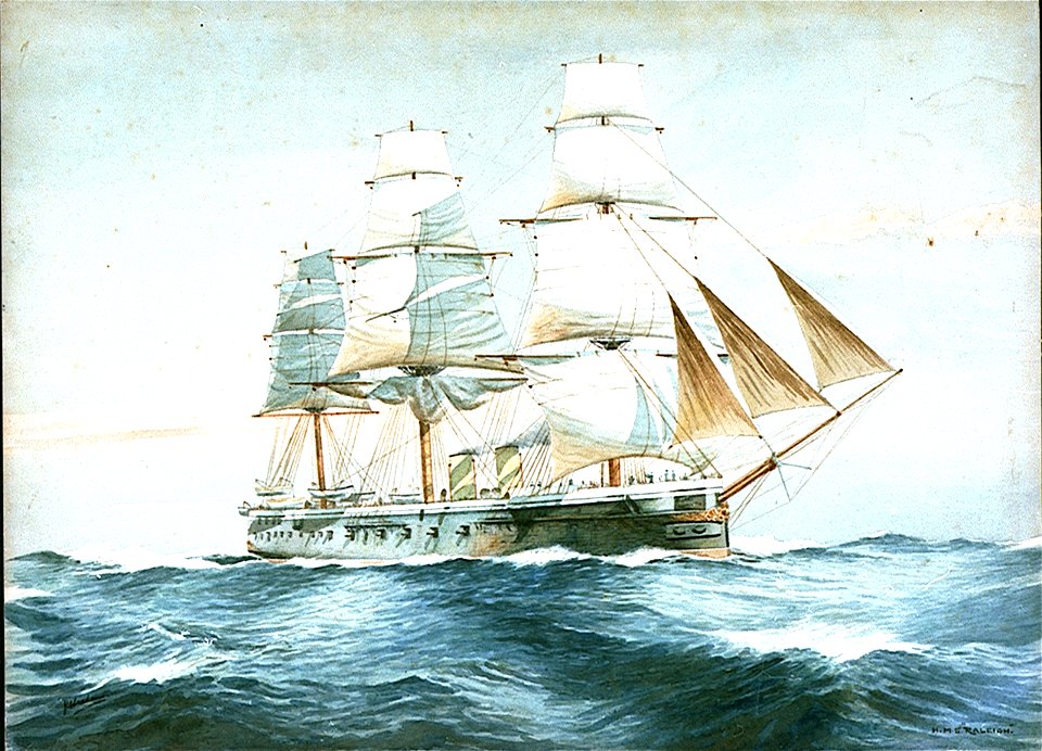 HMS Raleigh Iron Steam Frigate (screw) 5200 tons 280' X 48.5', 2-9, 20-64 pdr Built at Chatham DY Launched 1-3-1873. Sold 1905 to BU RMG PU6258