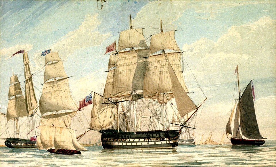 HMS 'Ganges', 8 August 1826, leaving Spithead RMG PU6126