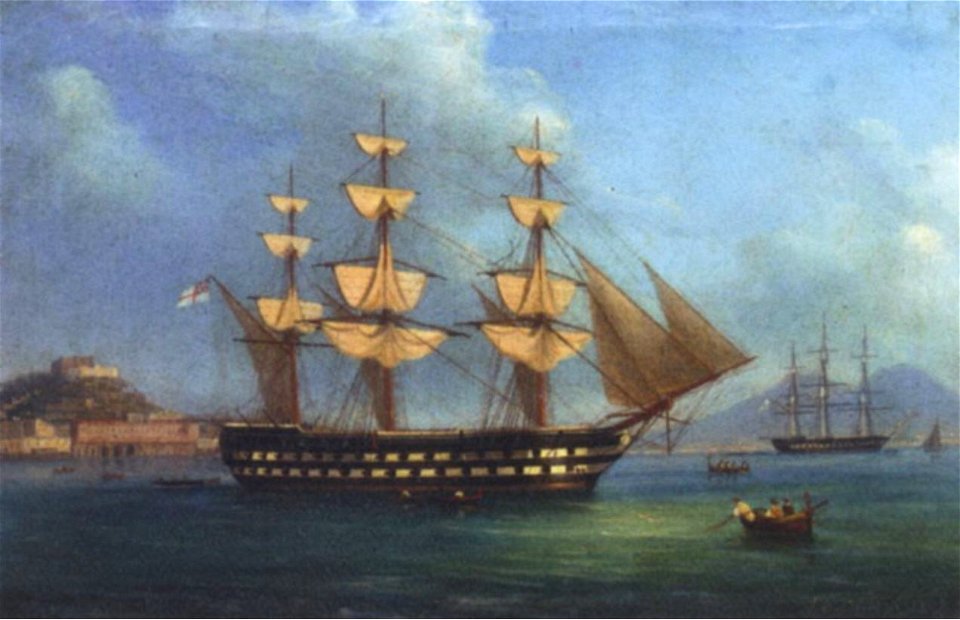 HMS Cressy lying at anchor off Naples 1859