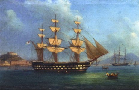 HMS Cressy lying at anchor off Naples 1859