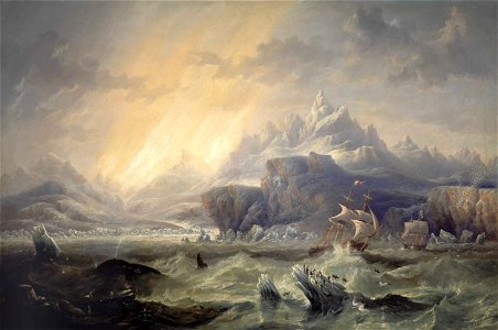 HMS Erebus and Terror in the Antarctic by John Wilson Carmichael. Free illustration for personal and commercial use.