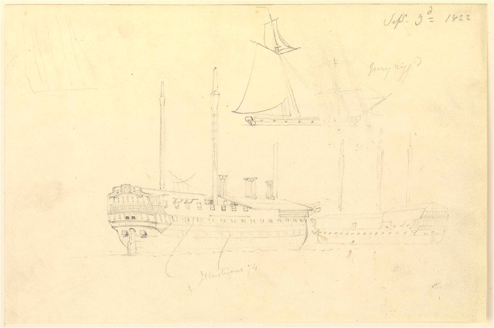 HMS 'Illustrious' (74) and two other vessels, one jury rigged RMG PZ0914