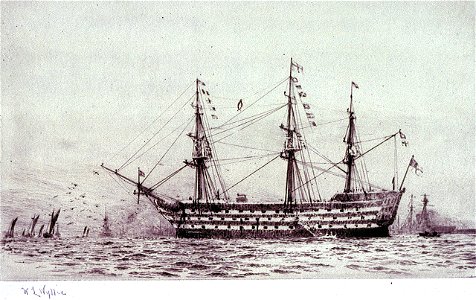 HMS 'Victory 'at Portsmouth, on Trafalgar Day (21 October), prior to her restoration RMG PW2186