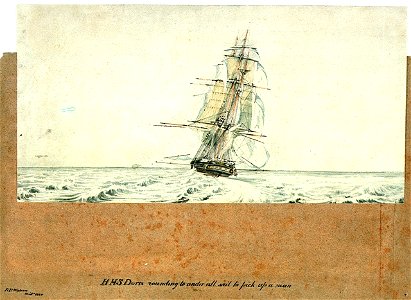 HMS Doris rounding to under all sail to pick up a man RMG PU6140