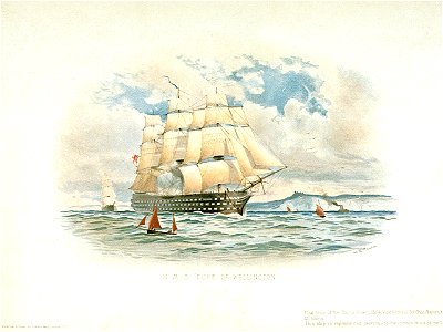 HMS Duke of Wellington. Flag ship of the Baltic Fleet 1854. Vice-Admiral Sir Chas Napier, KCB 131 Guns. This Ship is represented previous to the introduction of the Screw RMG PU6200