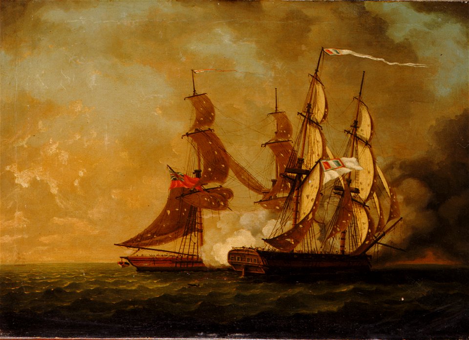 HM brig 'Scourge' capturing the 'Sans Culotte', 13 March 1793 RMG BHC0462