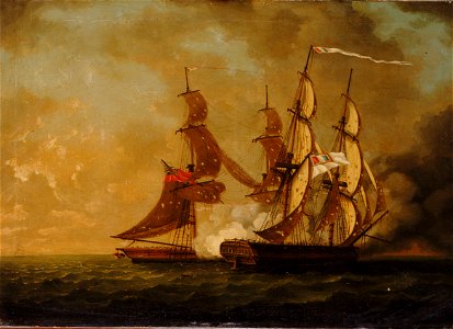 HM brig 'Scourge' capturing the 'Sans Culotte', 13 March 1793 RMG BHC0462