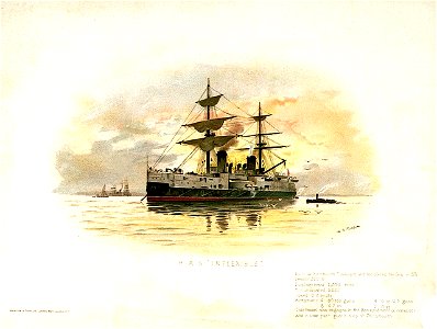 HMS Inflexible Built at Portsmouth Dockyard and completed for Sea in 1881. Length 320 ft. Displacement 11, 800 tons. HPI 8010. Speed 12.8 knots. Armament 4 80 ton guns 4 6pr Q F guns 8 4.7in 2 3 pr This vessel was RMG PU6272