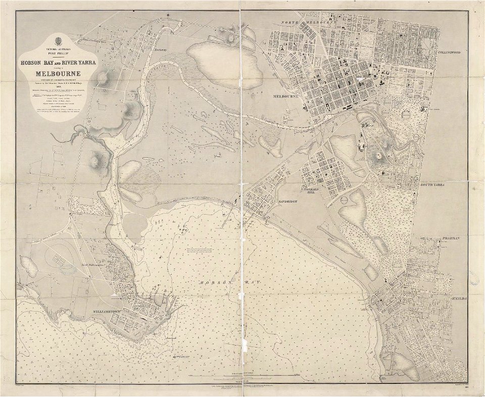 Hobson Bay and Yara River Melbourne 1864 Map