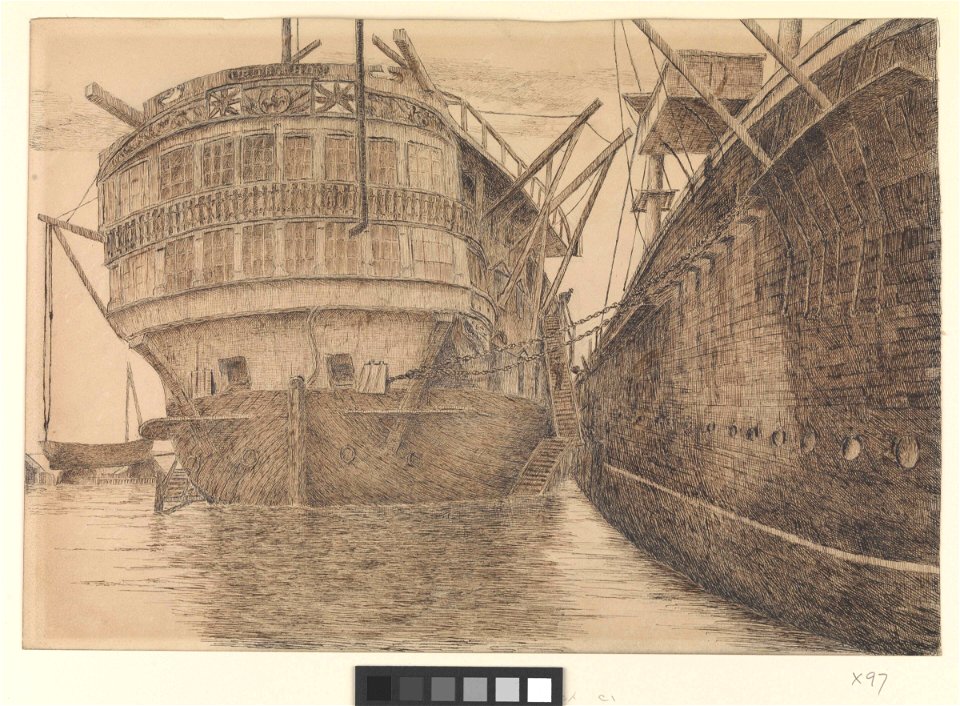HMS 'Bellerophon' (1824) a hulk at Portsmouth Harbour RMG PW8038