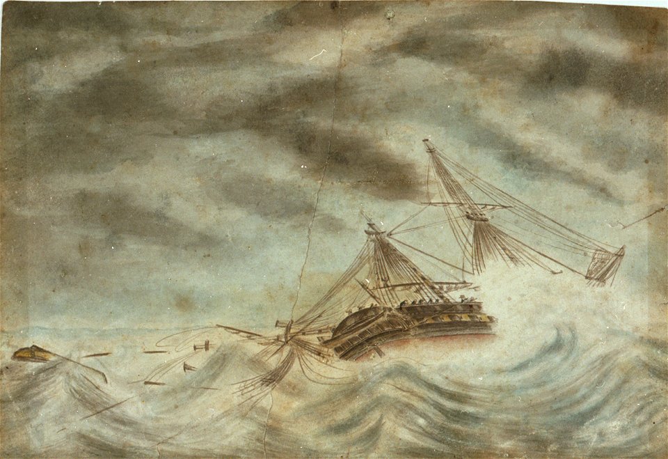 HMS Thisbe (1783) in a hurricane