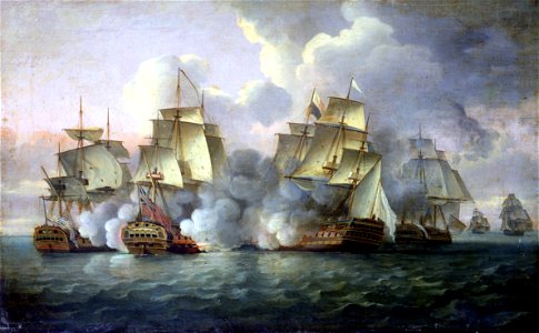 HMS 'Mediator' engaging French and American vessels, 11-12 December 1782 RMG BHC0455