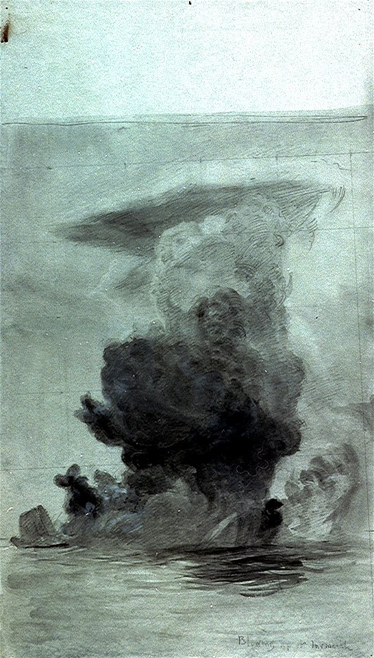 HMS 'Invincible' exploding at the Battle of Jutland, 31 May 1916 RMG PV3161
