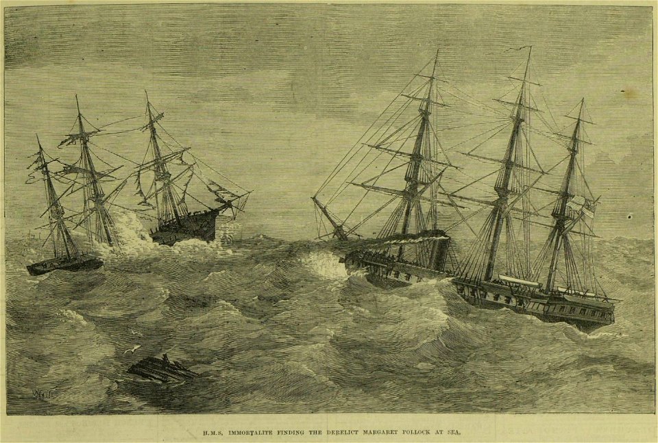 HMS Immortalite finding the Derelict Margaret Pollock at Sea ILN - 1873