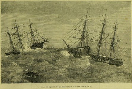 HMS Immortalite finding the Derelict Margaret Pollock at Sea ILN - 1873. Free illustration for personal and commercial use.