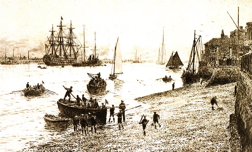 HMS Victory Portsmouth Harbour, sea scouts in foreground RMG PU8351