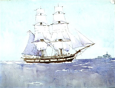 HM Brig Martin, 508 tons. Built at Pembroke 1889 (launched). Sketch from photograph taken leaving Portsmouth Harbour 1890 or 1891 RMG PU0315