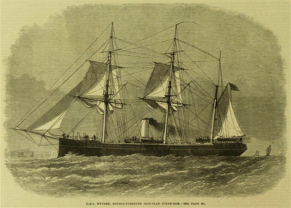 HMS Wyvern, Double-Turreted Iron-Clad Steam-Ram - ILN 1865