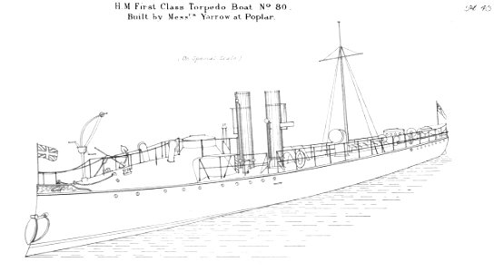 HMS TB 80 - Brassey's Naval Annual 1888-9. Free illustration for personal and commercial use.