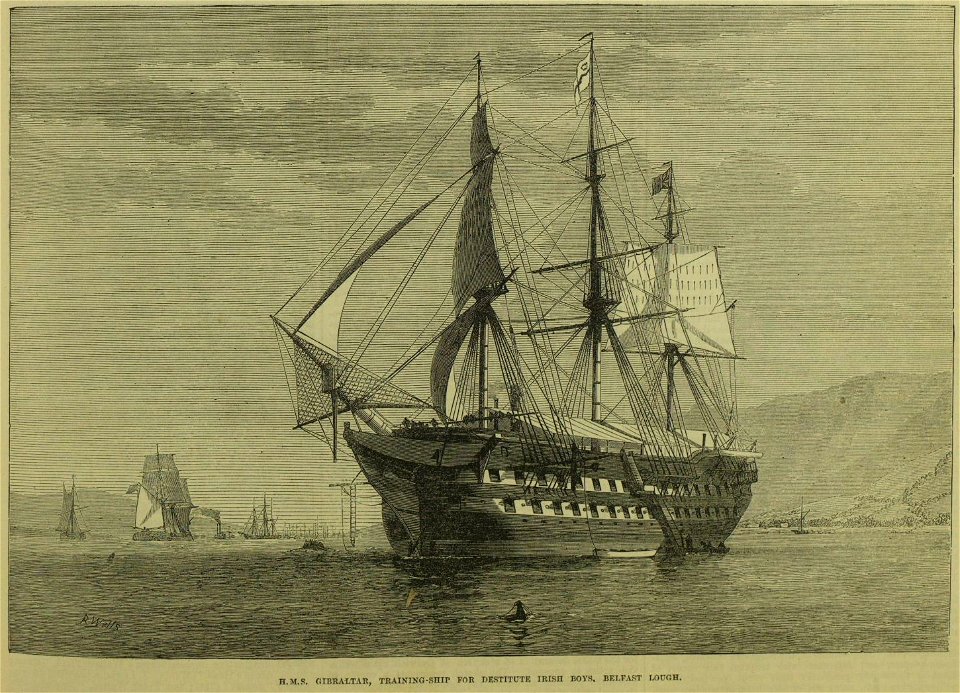 HMS Gibraltar, Training-Ship for Destitute Irish Boys, Belfast Lough - ILN 1873