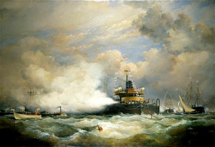 HM Turret Ship 'Devastation' at Spithead on the Occasion of the Naval Review in Honour of the Shah of Persia, 23rd June 1873 BHC3287