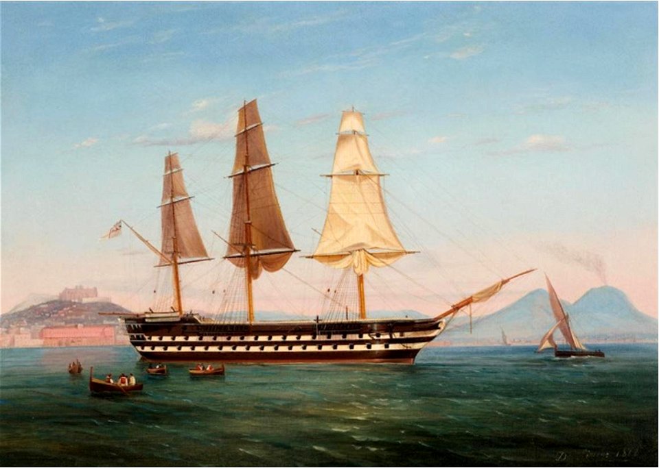 HMS Revenge with her funnel down 1862