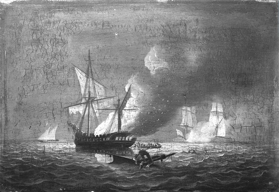 HMS Seahorse capturing the Badiri-i-Zaffer, 6 July 1808 RMG BHC0586