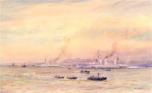 HMS 'Lion' and 'Princess Royal' at anchor, probably in the Forth in early 1916 RMG PW2123